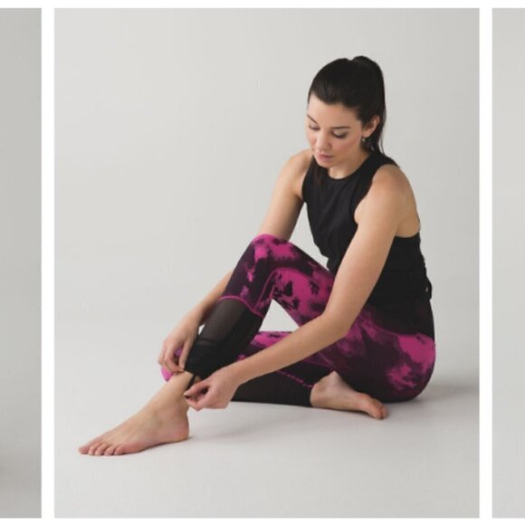 Lululemon Sweaty Endeavor Pink Fuschia Raspberry and Black Legging Size 6 - Picture 2 of 14